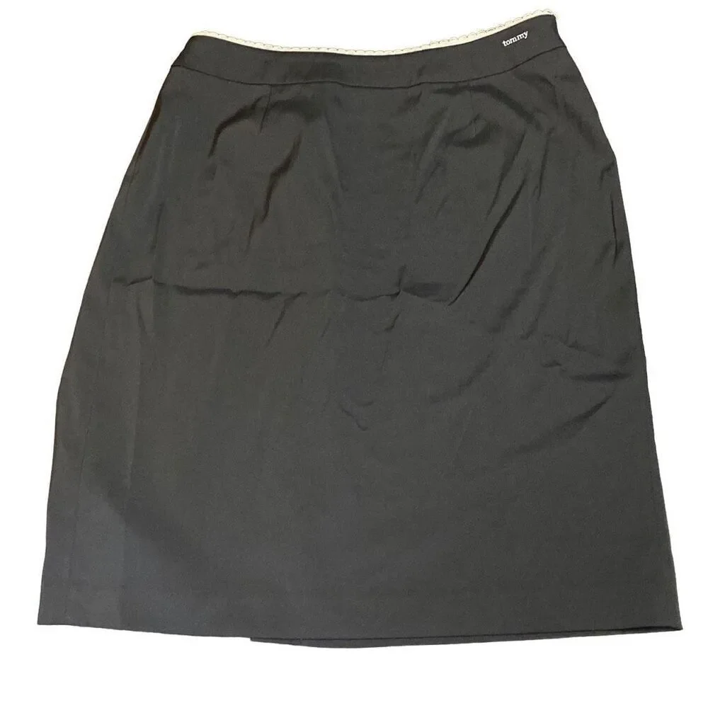Y2K Tommy Hilfiger Wrap Skirt Snap Front Off Center Black Size 9 VTG 1999